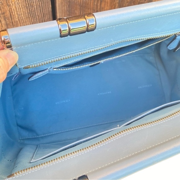 Coach NY Grace Crossbody Satchel in Striking Blue-Gray Leather with Black Edges - Picture 8 of 14